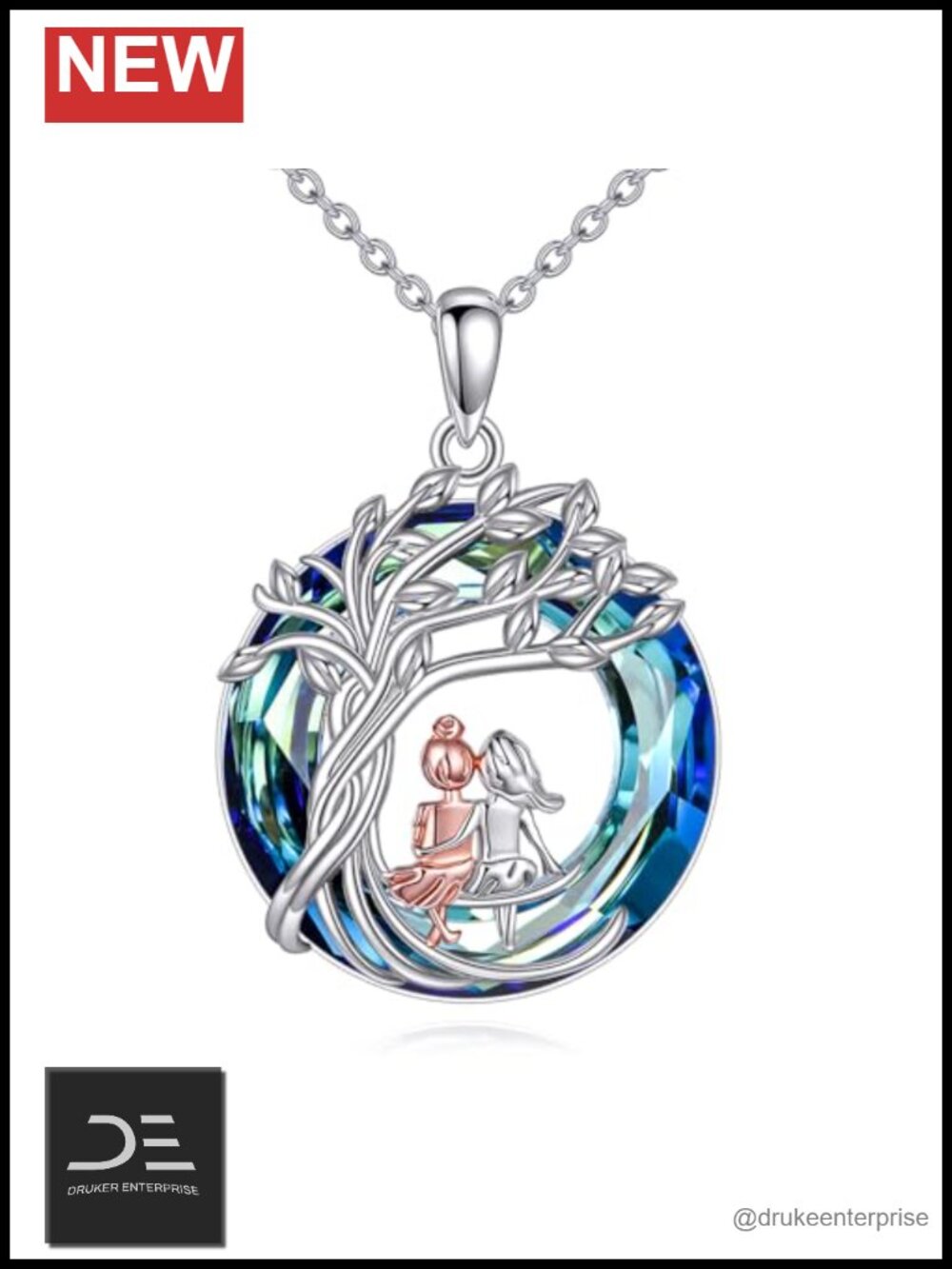 Sterling Silver Tree of Life Pendant Necklace Blue Crystal Sister Gift